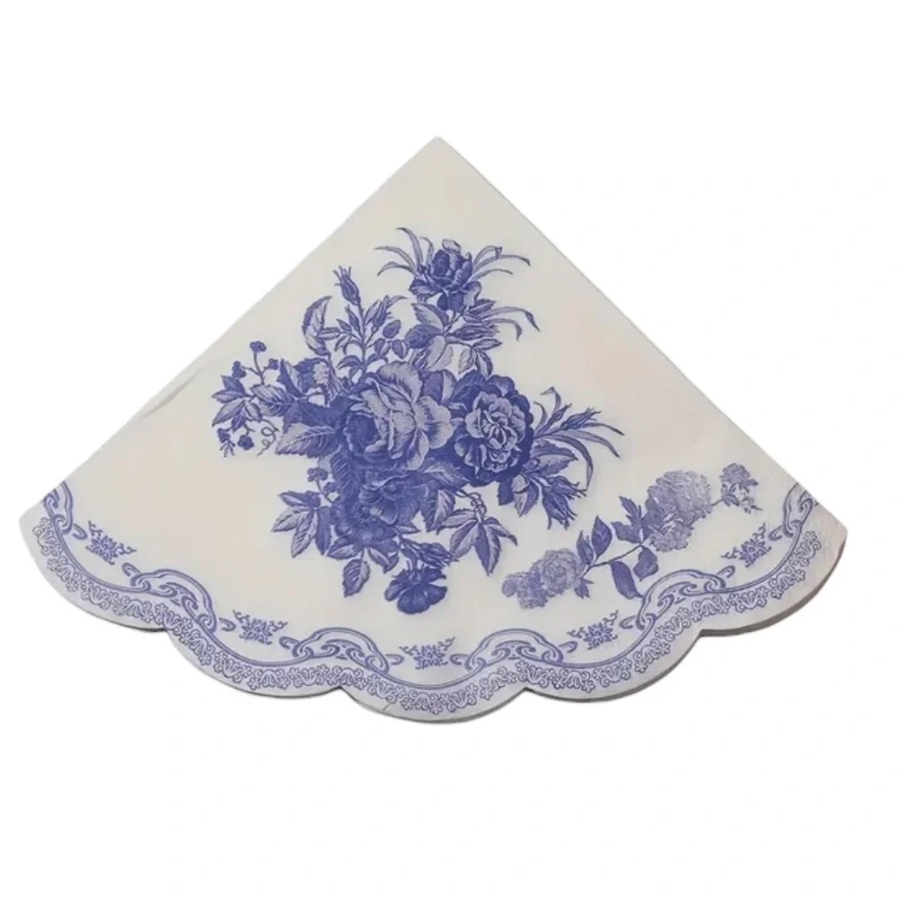 Blue Floral Round Scalloped Edge Cocktail Napkins, 20 ct